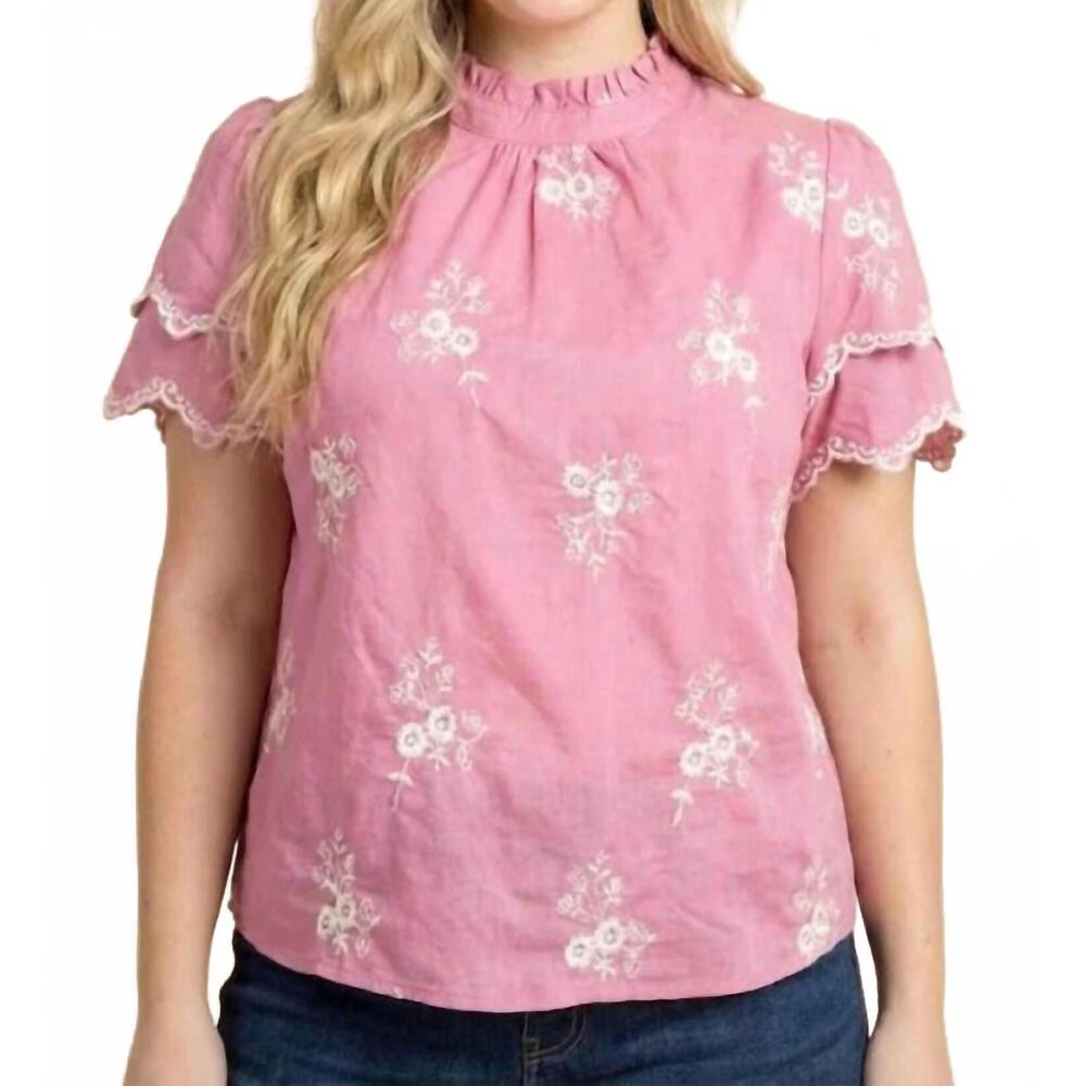 NEW HAYDEN LA poppy ruffled neck top in pink